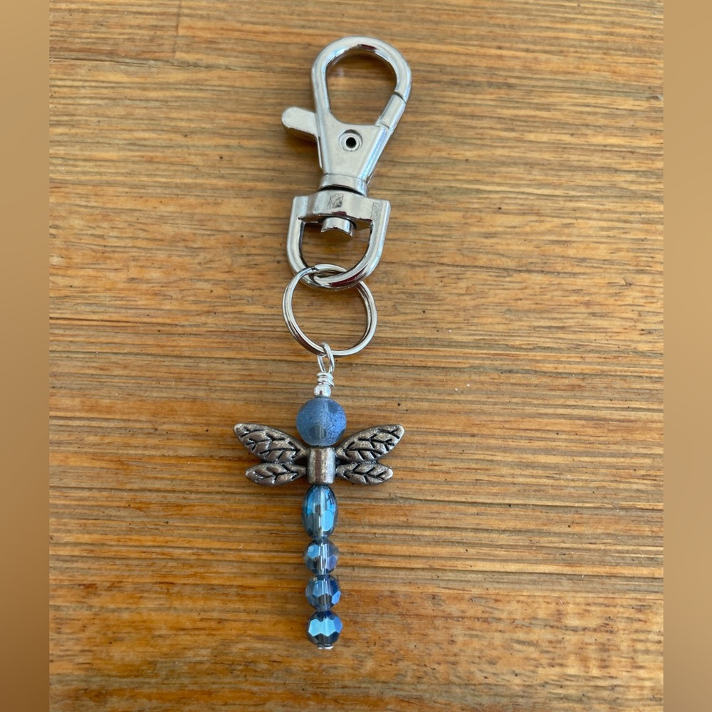 Handmade Blue Dragonfly Hand Bag Charm Keychain Zipper Pull Snap Hook Clip
